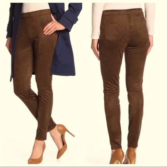 Max Studio Faux Suede High Rise Summer Chic Ankle Pant Trouser Dark Brown - Picture 1 of 13